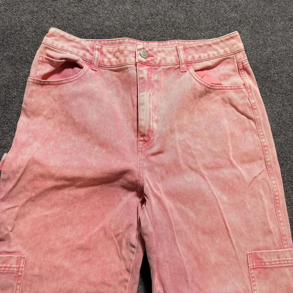 Full Tilt Jeans Women's 32 Pink Light Wash High Rise Straight Cargo Relaxed Fit